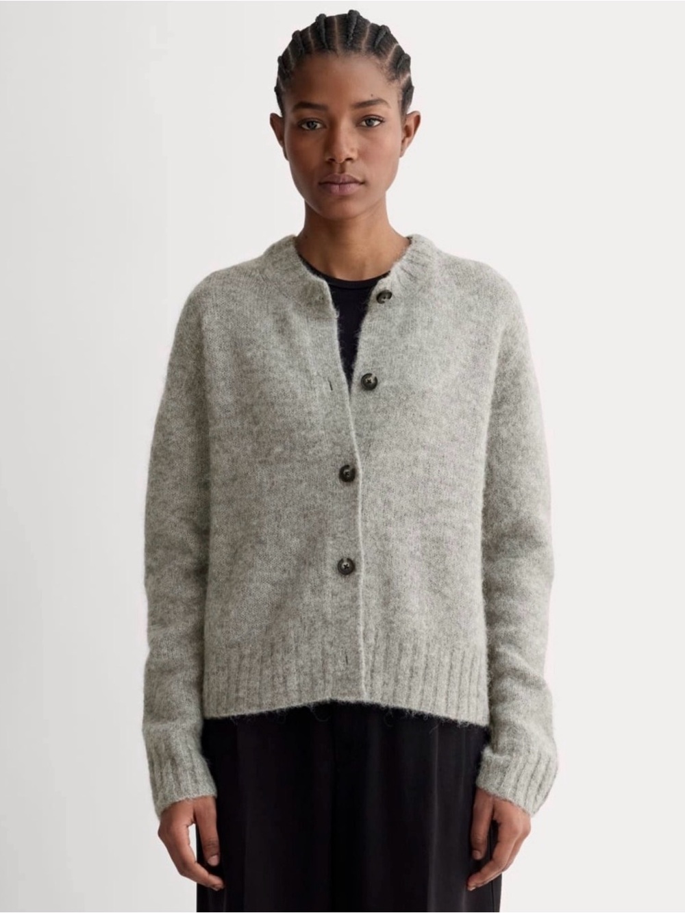 Everlane Alpaca Light Gray Button-Front Women's Cardigan